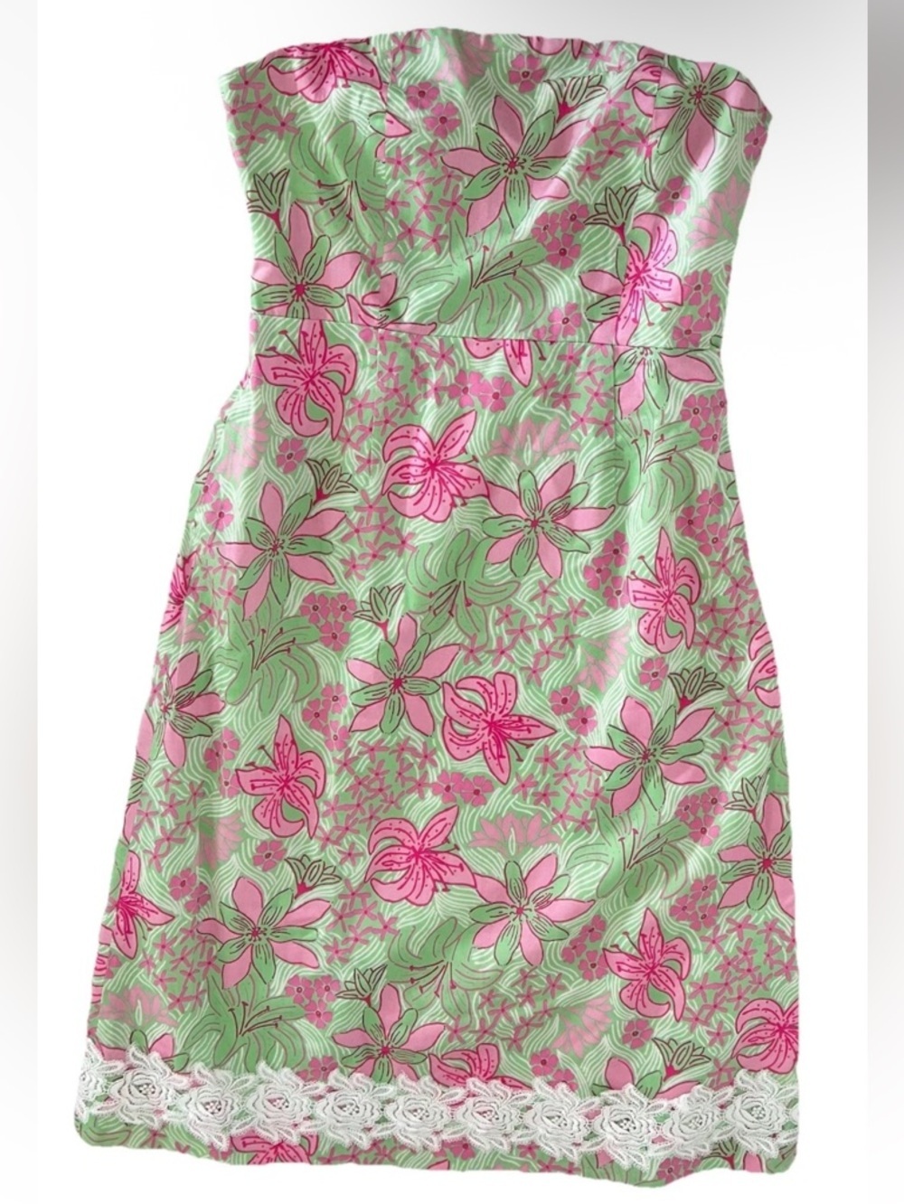 Lilly Pulitzer | Corrina Dress Size 6 Green Clover Strapless Cotton - Picture 8 of 14